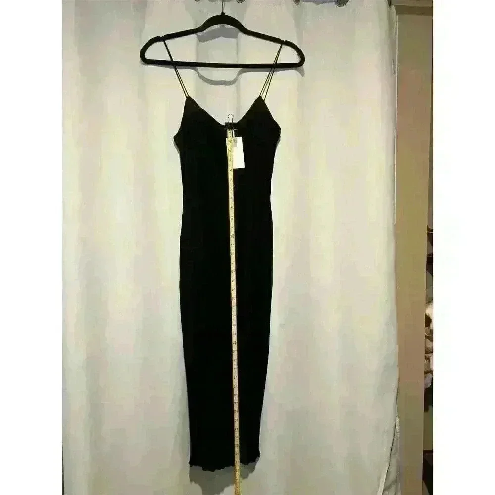 Good American Women's Black Ribbed Maxi Slip Dress Size 00 - Picture 14 of 14